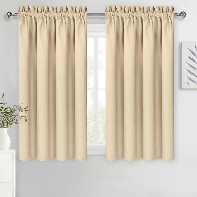 DWCN Beige Blackout Curtains for Bedroom â€“ Rod Pocket Thermal Insulated Energy Saving Drapes for Living Room and Bedroom, W 42 x L 54 Inch, 2 Panels - Image 1